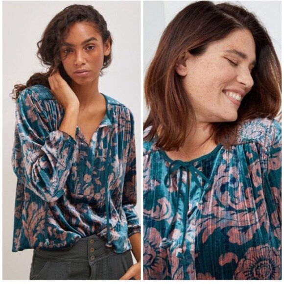 NWOT Anthropologie Faustine Velvet Peasant Blouse X Small XS - Picture 8 of 9
